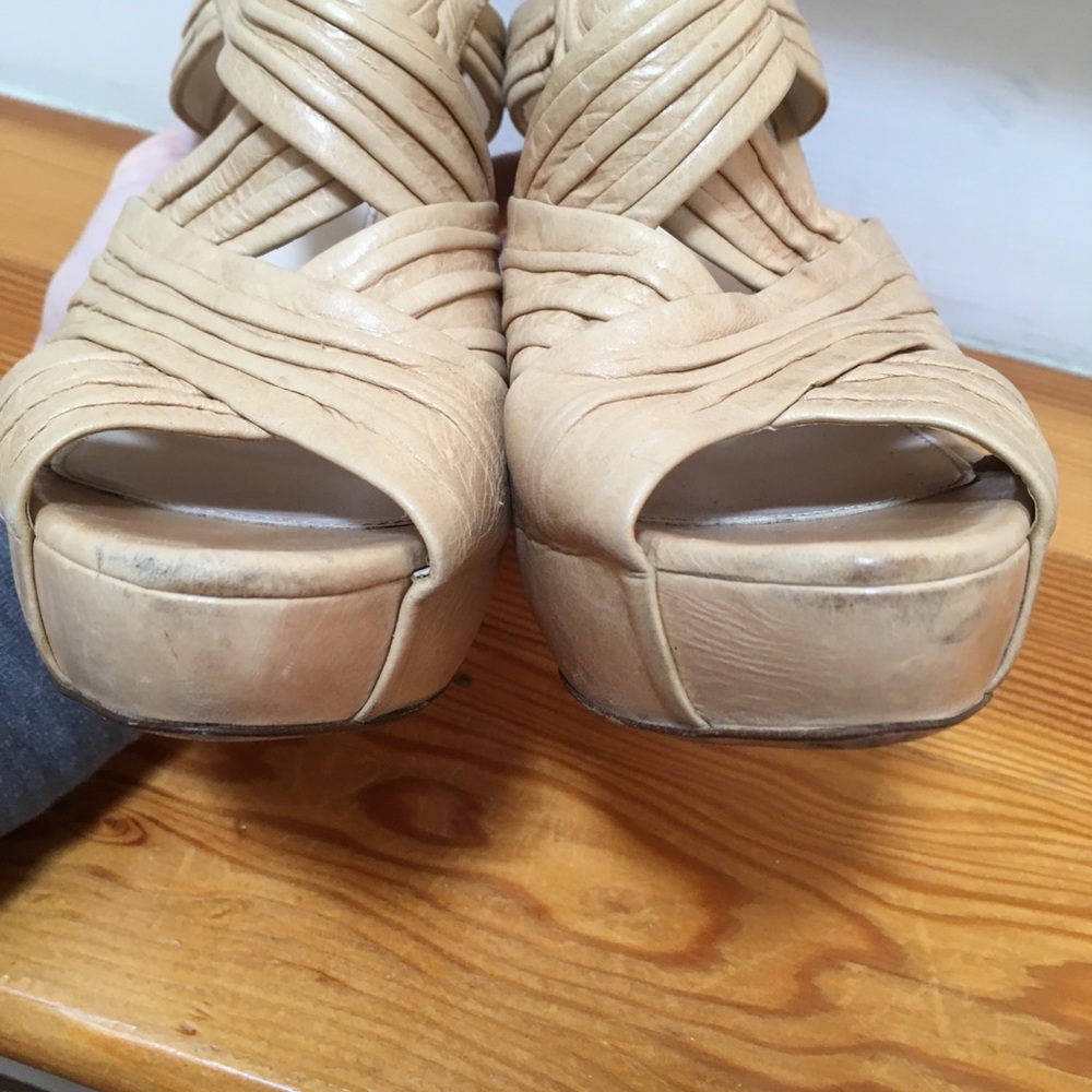 Prada Platform Heels Sandals Crisscross Ruched Slingback Nude Beige size 39.5 - Picture 12 of 16